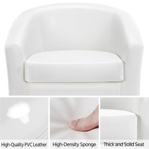 Upholstered Barrel Arm Accent Tub Chair, White Faux Leather Living Room Chairs Single Sofa Dressing Chair