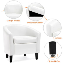 Load image into Gallery viewer, Upholstered Barrel Arm Accent Tub Chair, White Faux Leather Living Room Chairs Single Sofa Dressing Chair
