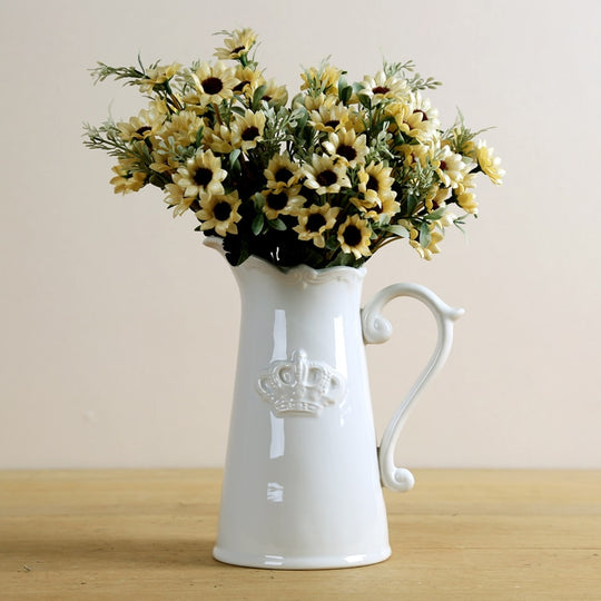 Vintage Ceramics Water Pot Style Flower Vase Decorative Porcelain White Crown Jug Art and Craft Ornament Accessories Furnishing