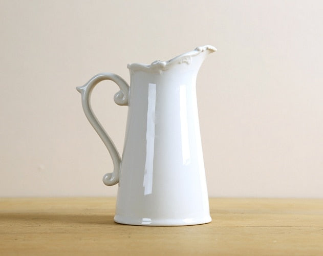 Vintage Ceramics Water Pot Style Flower Vase Decorative Porcelain White Crown Jug Art and Craft Ornament Accessories Furnishing