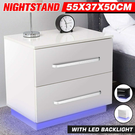 3 Type Modern Luxury LED Light Nightstand Coffee Tea Table w/2 Drawers Organizer Storage Cabinet Bedside Table Bedroom Furniture