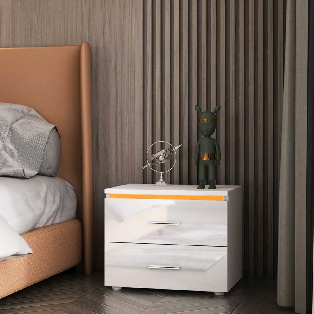 3 Type Modern Luxury LED Light Nightstand Coffee Tea Table w/2 Drawers Organizer Storage Cabinet Bedside Table Bedroom Furniture