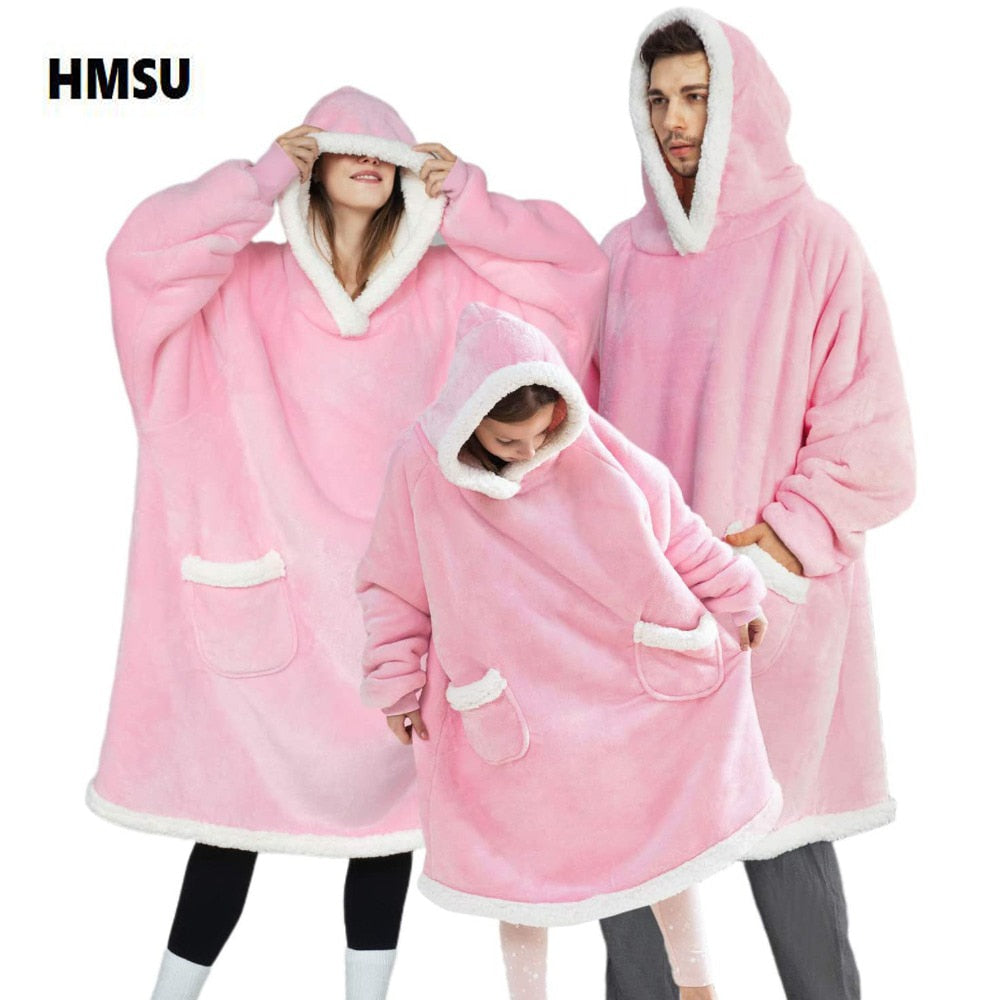HMSU Warm Thick TV Hooded Sweater Blanket Unisex Giant Pocket Adult and Children Fleece Weighted Blankets for Beds Travel home