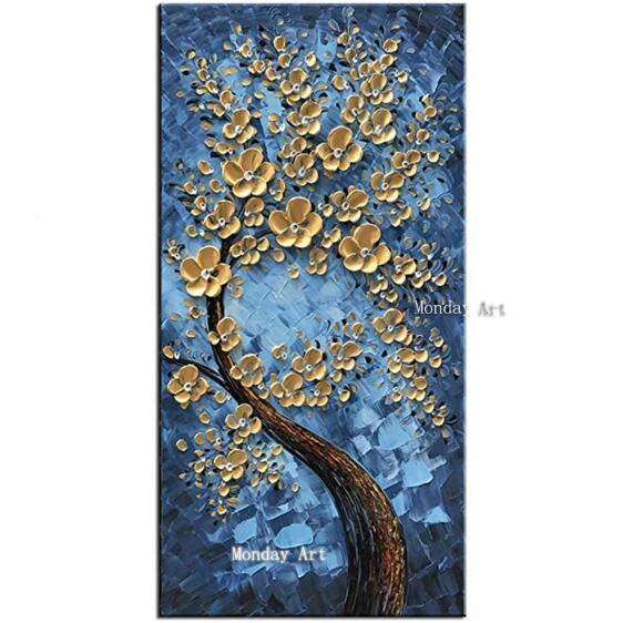 Large Gold Money Tree Flower Oil Painting On Canvas - decoratebyyou