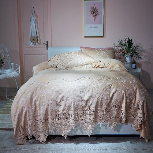 Lace Egyptian cotton Queen King size Bedding Set - decoratebyyou