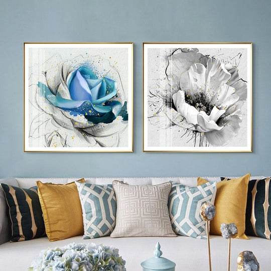 golden slivery and Ink blue Abstract - decoratebyyou