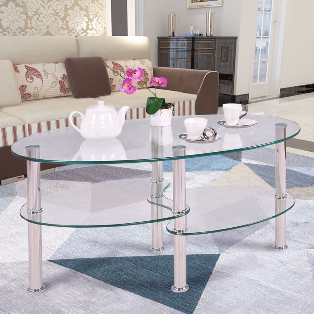 Tempered Glass Oval Side Coffee Table - decoratebyyou