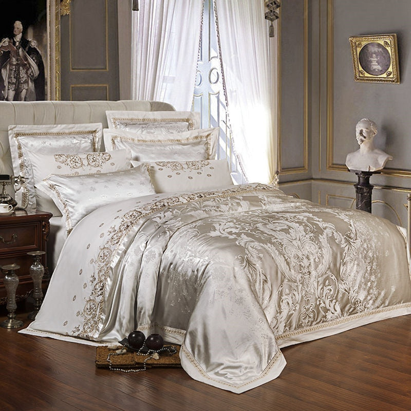 Sliver Gold Luxury Silk Satin Jacquard bedding set - decoratebyyou