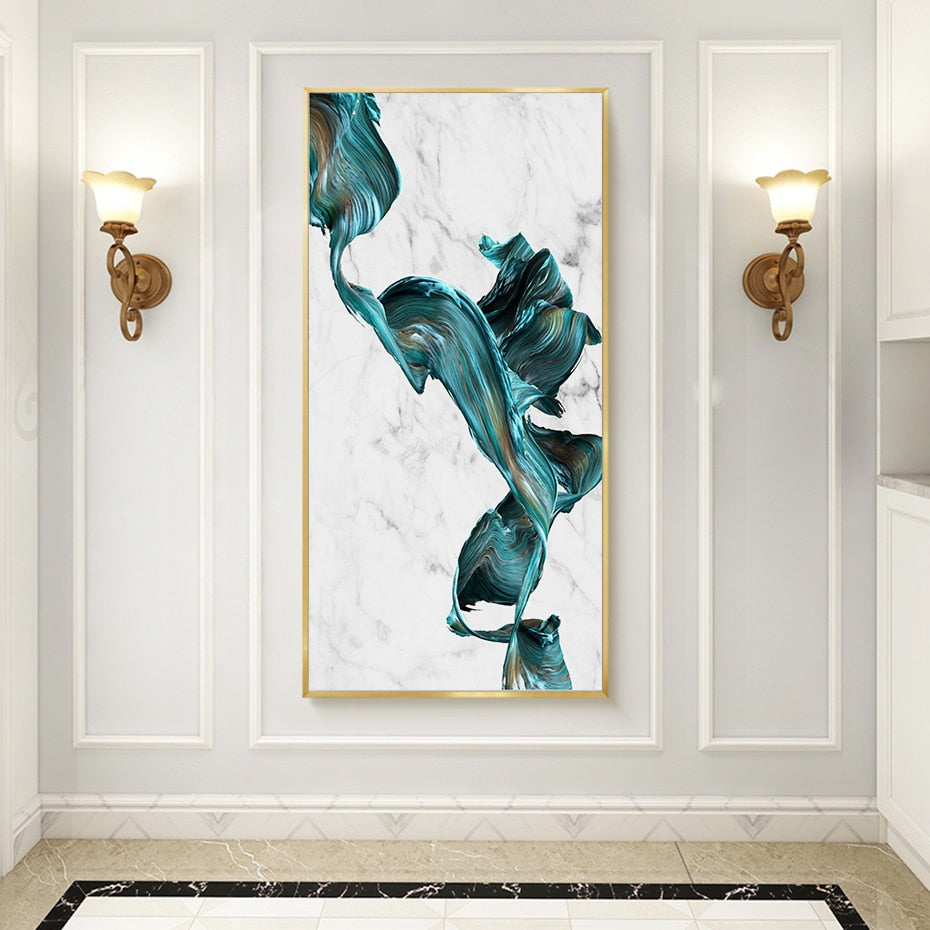 Blue Marble Art, Large Modern Abstract Marble Blue Watercolor Wall art - decoratebyyou