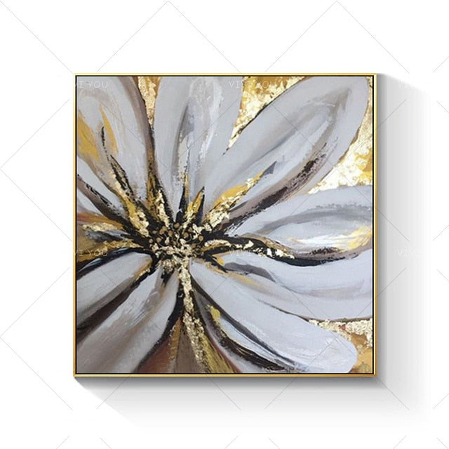 Gray Golden Big Flower Oil Painting - decoratebyyou