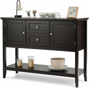 Sideboard Buffet Table Wooden Console Table w/ Drawers &amp; Storage Cabinets Brown