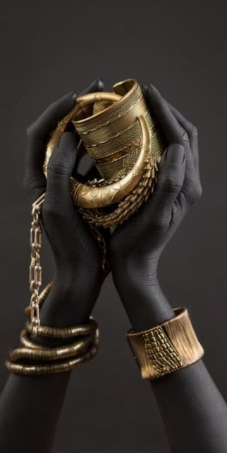 African Art Black Hands With Golden Jewellery - decoratebyyou