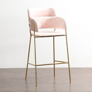 Nordic Flannel Backrest Bar Chair Golden Wrought Iron Restaurant Bar Stool Lounge Bar Armchair Living Room Furniture